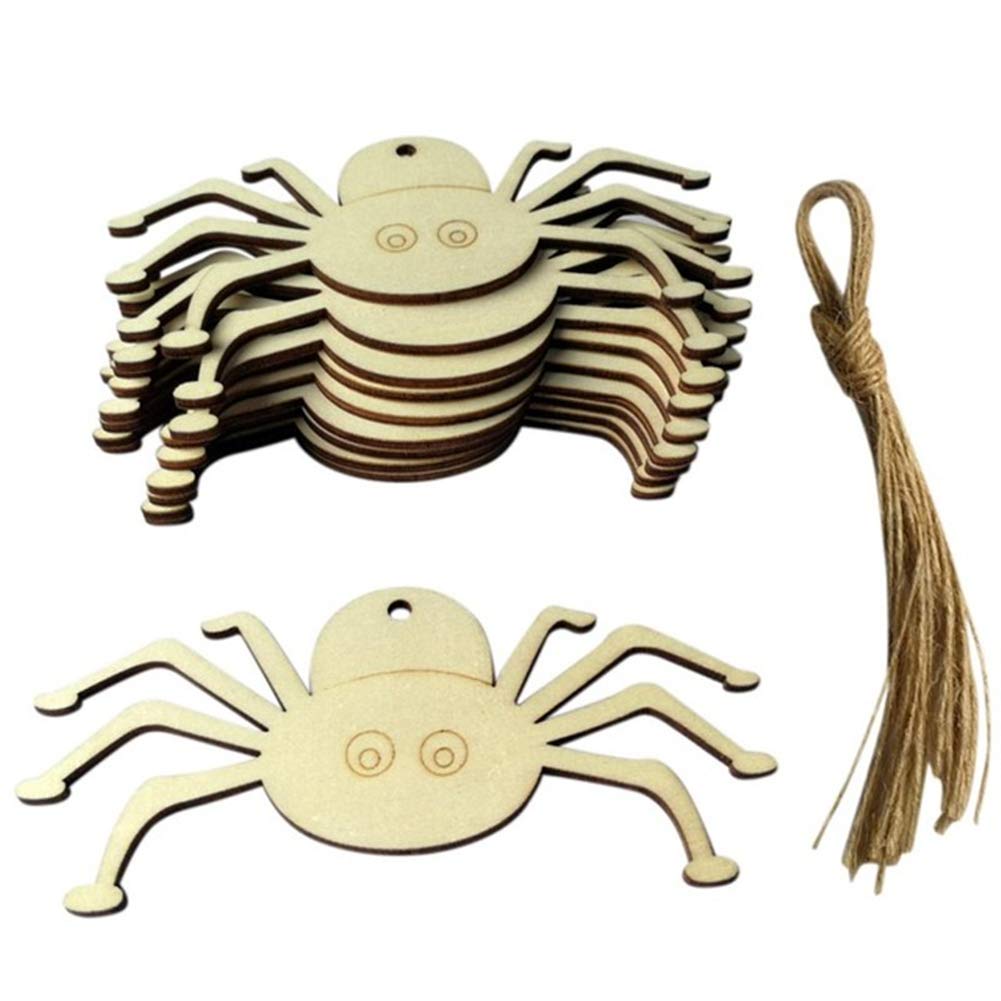 Inzopo Spider 10Pcs Wood Cutouts, Halloween Wooden Ornaments, Wood Shape Tags For Halloween Decoration, Halloween Party Decorations, Unfinished Wood Ornaments For Diy Craft