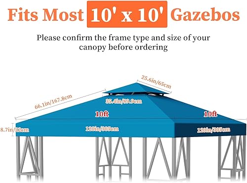 Miniatura 5 de Toldo de repuesto para glorieta de 118 x 118 pulgadas, refugio para toldo de doble nivel superior más pequeño de 10 x 10 pies