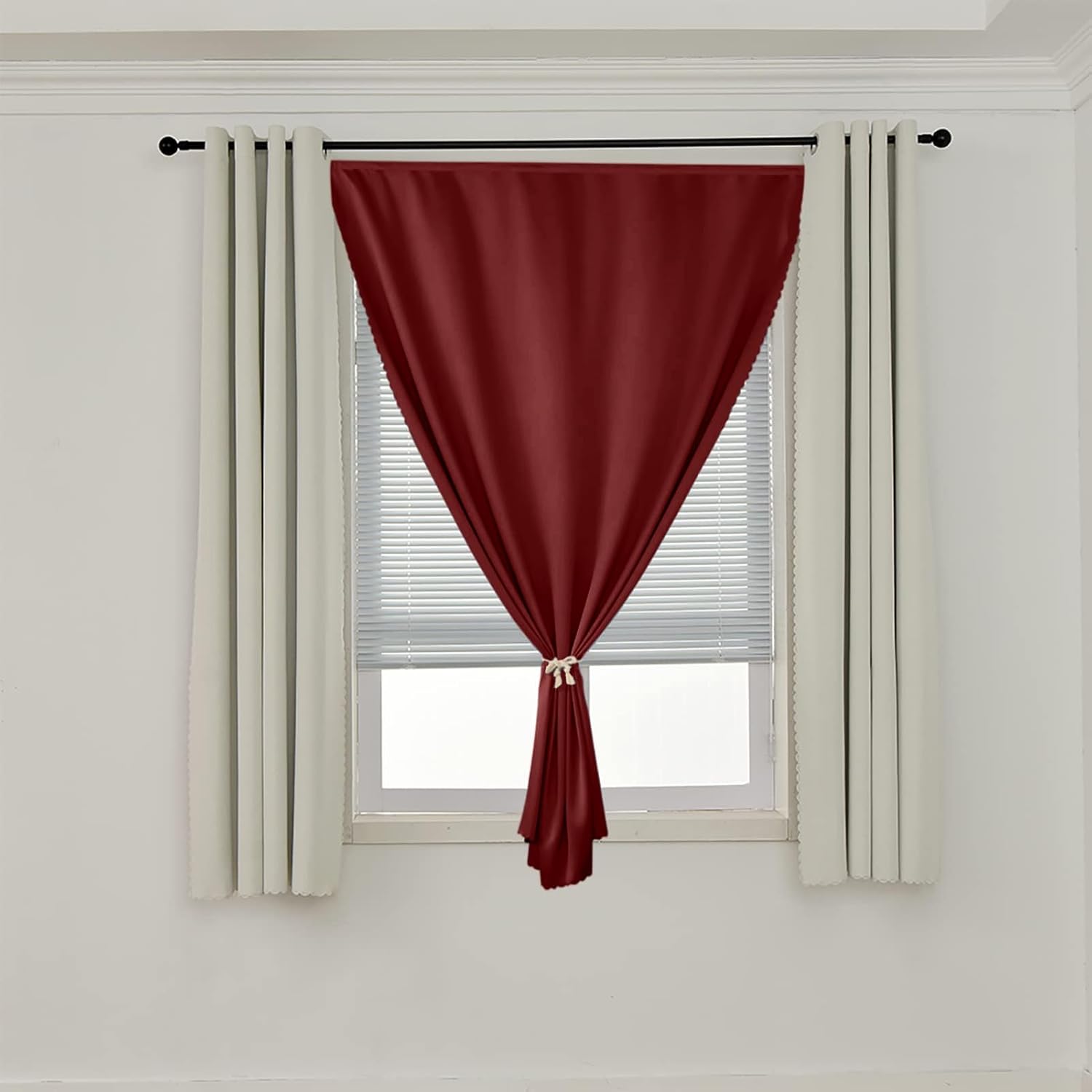 AJAZZ 100% Window Blinds Blackout Portable Blackout Curtains Adhesive Curtains for Living Room No Drilling (Burgundy, 47" W x 63" L) 1 Panel