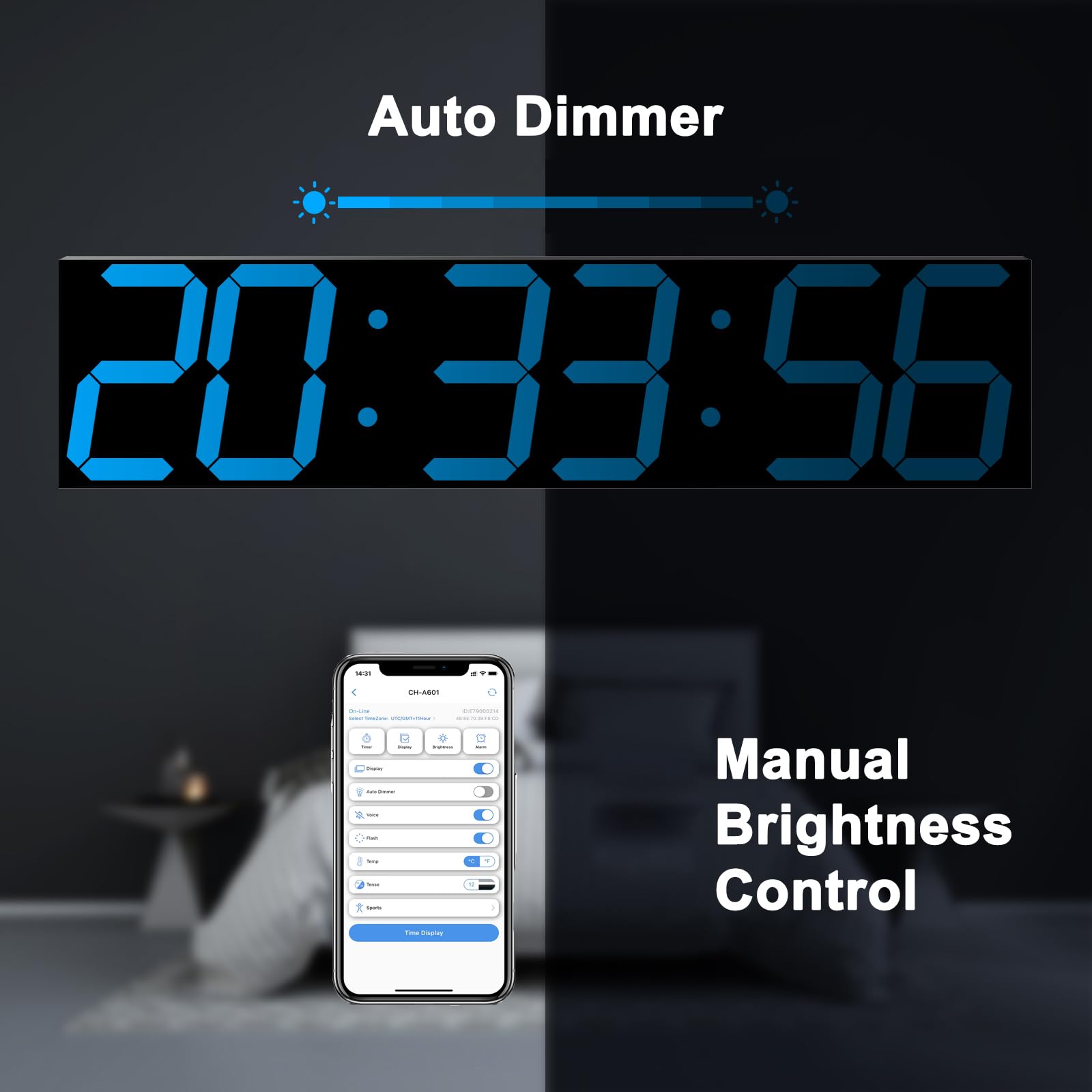 CHKOSDA 27 Inch Large Digital Wall Clock,Gym Timer with APP Control