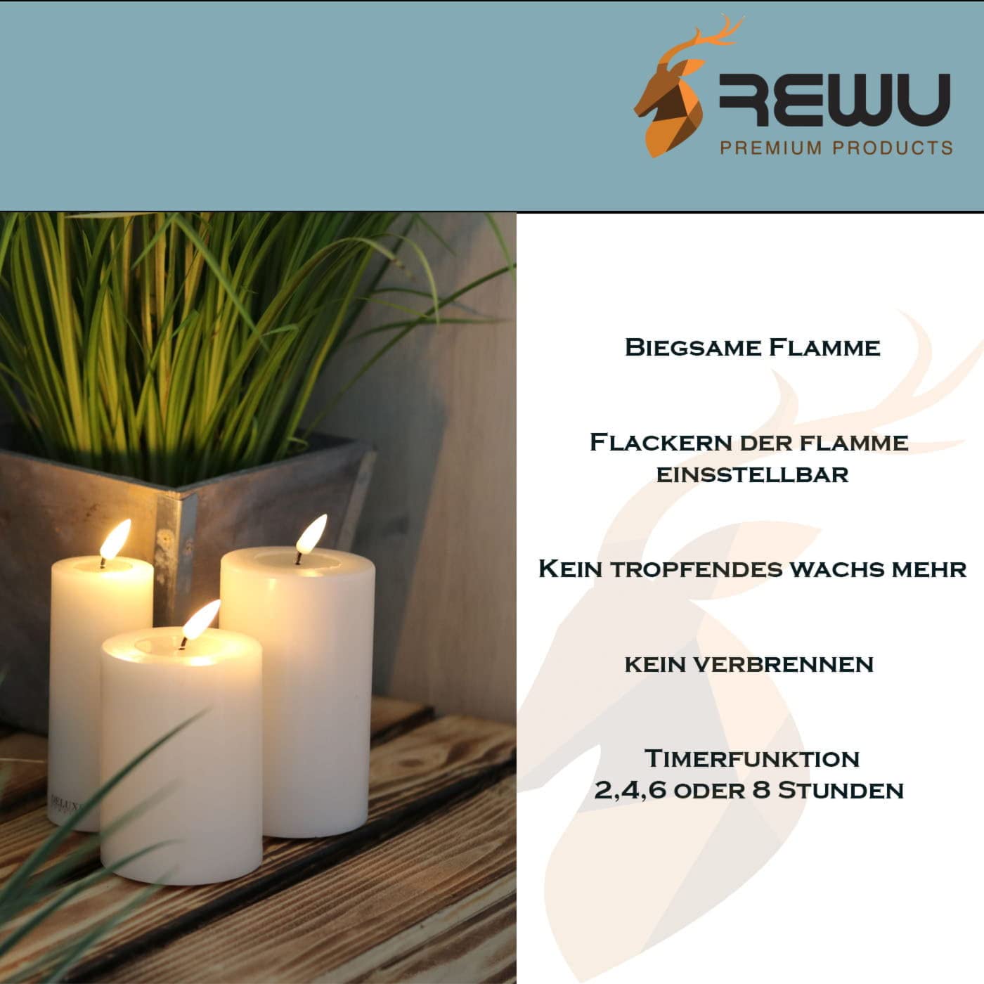 ReWu Vela LED Deluxe Homeart Para Exteriores Con Llama