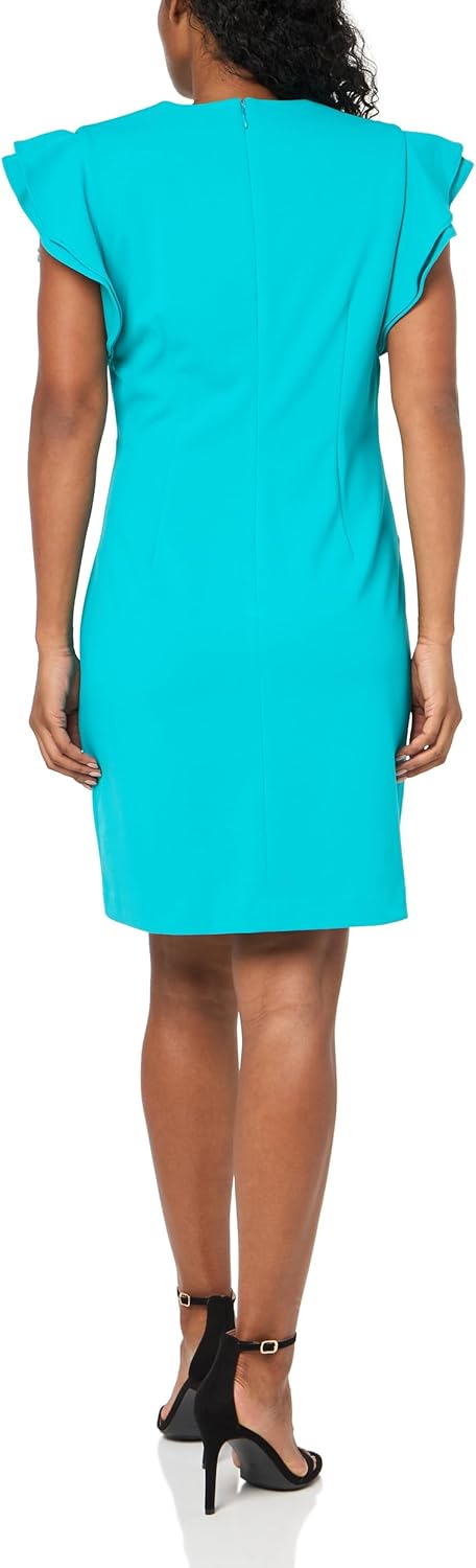 DKNY Womens Side Ruched Ruffle Sleeve Vneck Dress - Image 2