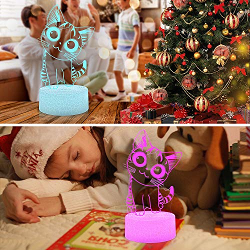 I-Chony Cat Gift Cat 3D Illusion Lamp For Kids 16 Colors Changing Cute Cat Led Light Dimmable Night Light With Remote & Smart Touch - Cat Love Gifts For Women Teens Boys Girls #TOP6