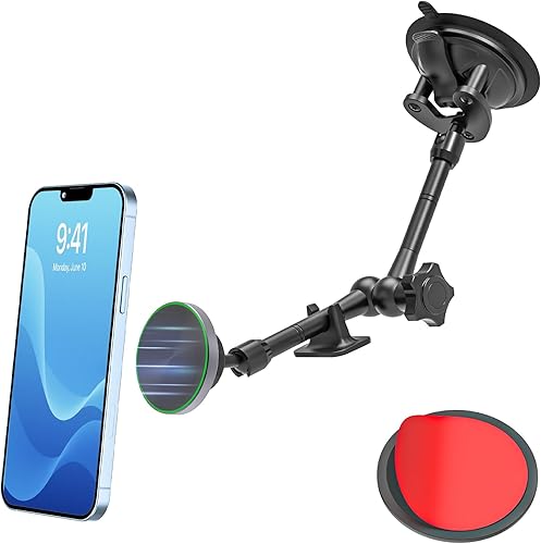 Soporte magnético para teléfono de automóvil, brazo mágico de metal plegable ajustable y soporte de teléfono con succión al vacío, funda de grosor