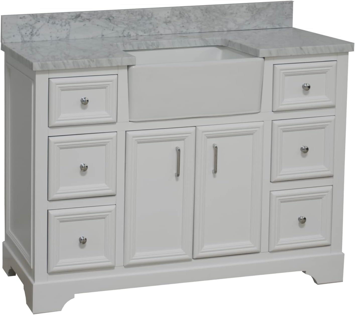 Kitchen Bath Collection Zelda 48-inch Farmhouse Vanity (Carrara/Powder Gray): Includes Powder Gray Cabinet with Authentic Italian Carrara Marble Countertop and White Ceramic Farmhouse Apron Sink