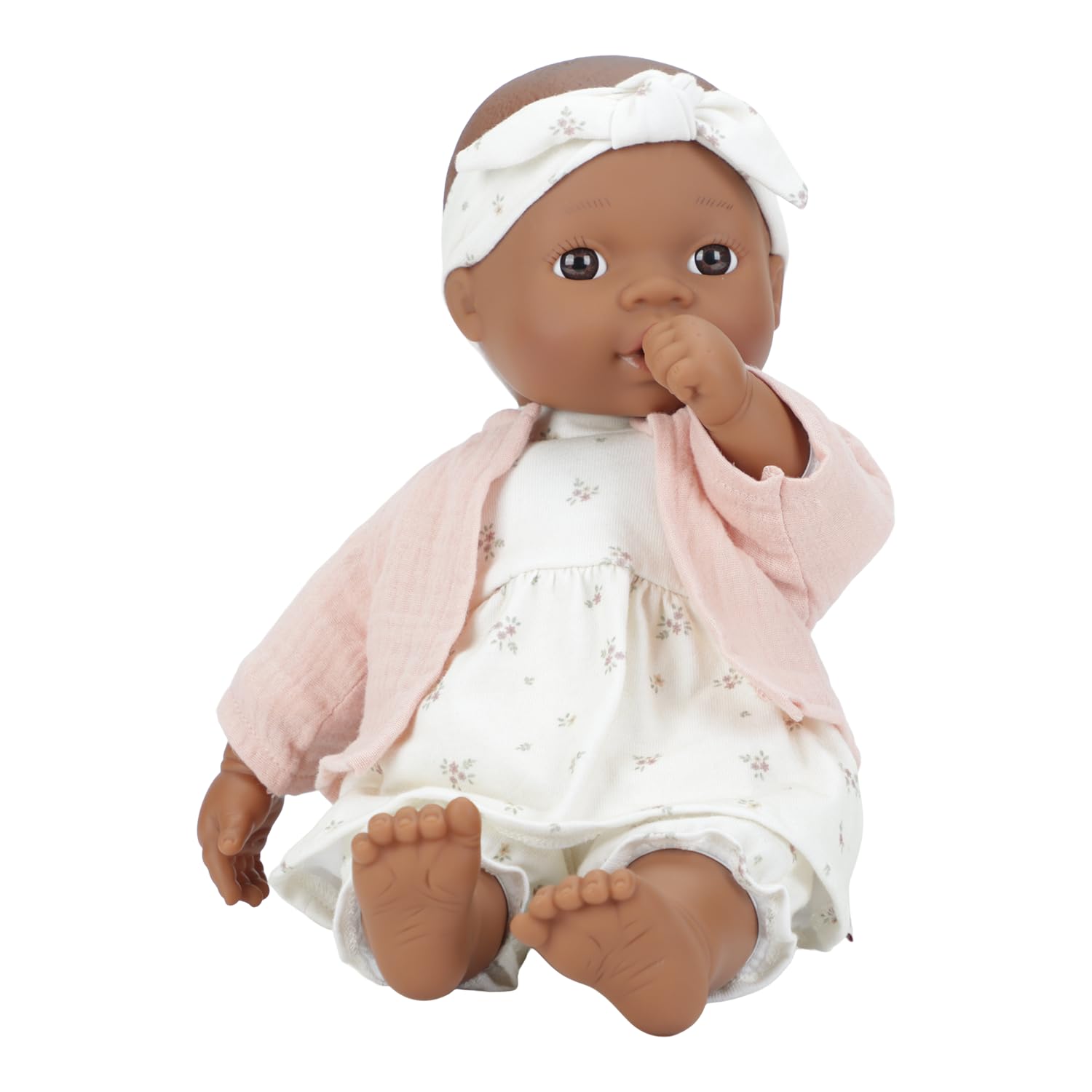 Little Dutch Babypuppe Puppe Noa 7-teiliges-Set (Puppenkleidung, Schnuller und Trinkflasche) braune Augen und Weichkörper - 36 cm - ab 18 Monaten