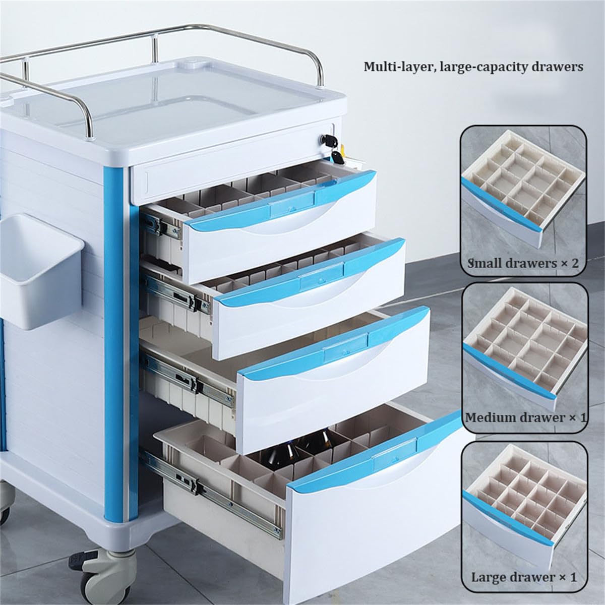 Carrello mobile medico, carrello portatile con ruote, carrello di emergenza regolabile per clinica, ospedale, salone, laboratorio