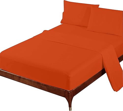 Miniatura 3 de Super Soft 1800 Series - Juego de sábanas de microfibra de tacto de algodón (4 piezas, naranja, tamaño matrimonial)