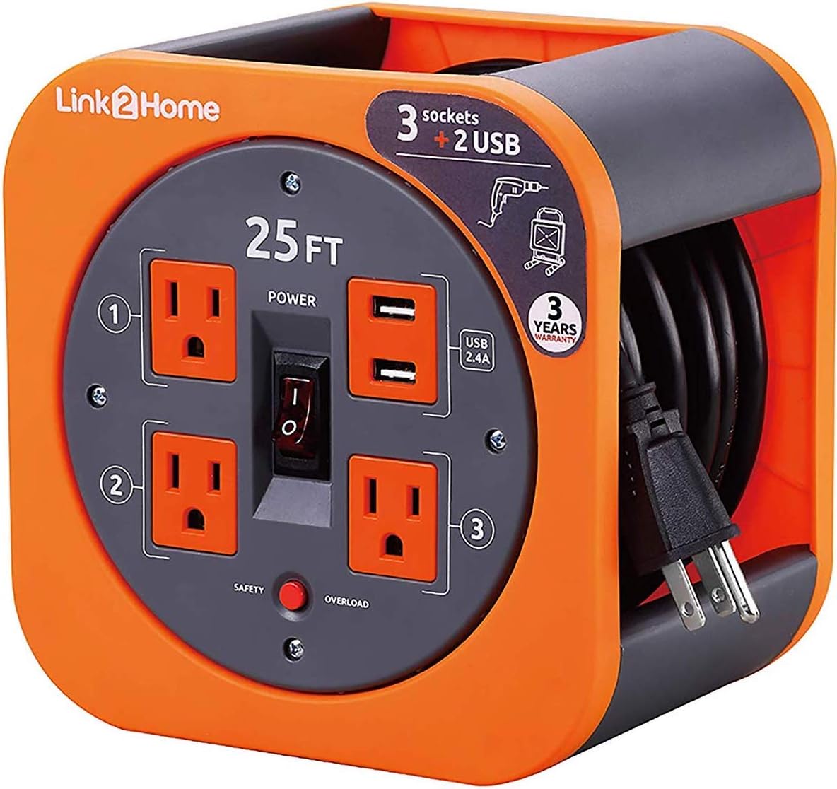 BLACK+DECKER 25 Ft. Retractable Extension Cord Reel With 4 Outlets, 2