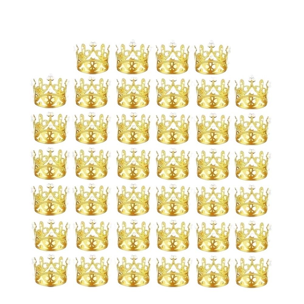50/1 szt. Mini perłowa korona dekoracja tortu złote srebrne korony babeczka topper dzieci ozdoba do włosów DIY ślub urodziny materiały do pieczenia (złoto-40 szt.)