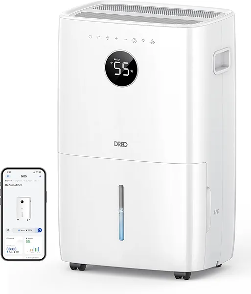 Dreo 110-Pint Smart Dehumidifier for Basement, 4500 Ft² for Large Room, 2 Gallon Water Tank, Auto/Comfort/Constant Mode Dehumidifiers for Home, Bedroom, Bathroom, with Drain Hose, White, 711S
