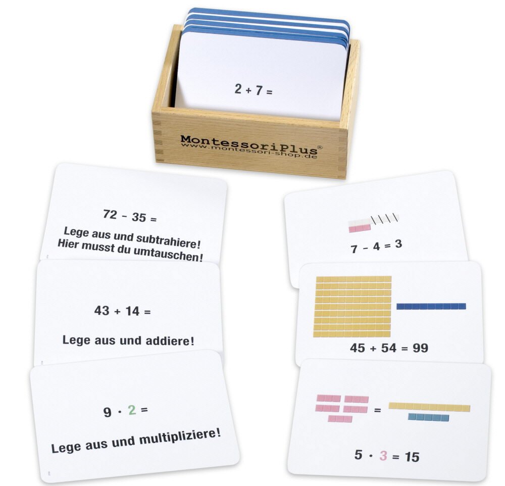 Montessori-Material Zahlenraum bis 100 | inkl. Rechenstäbchen, 100 Aufgabenkarten, mit Selbstkontrolle