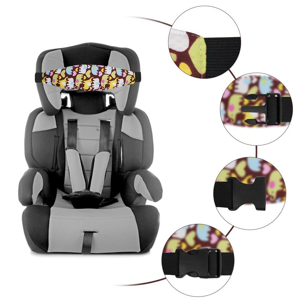 2 Pezzi Fascia Testa Per Seggiolino Auto – Cuscino Morbido A Tema Elefante E Orsacchiotto, Regolabile, In Cotone, Per Proteggere Collo E Spalle Di Neonati E Bambini