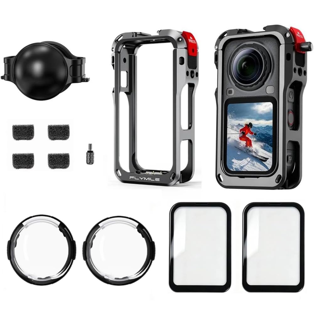 Zestaw akcesoriów ochronnych 6 w 1 do Insta 360 X6, metalowa klatka + wysokiej jakości osłona obiektywu ze szkła optycznego + silikonowa osłona obiektywu + 2 szt. ochraniaczy ekranu ze szkła
