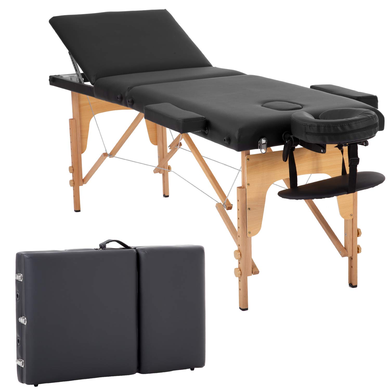 BMS Salon Face Cradle 3 Fold Bed Lightweight Physical Reiki Massage Table MT-336-Black, Black
