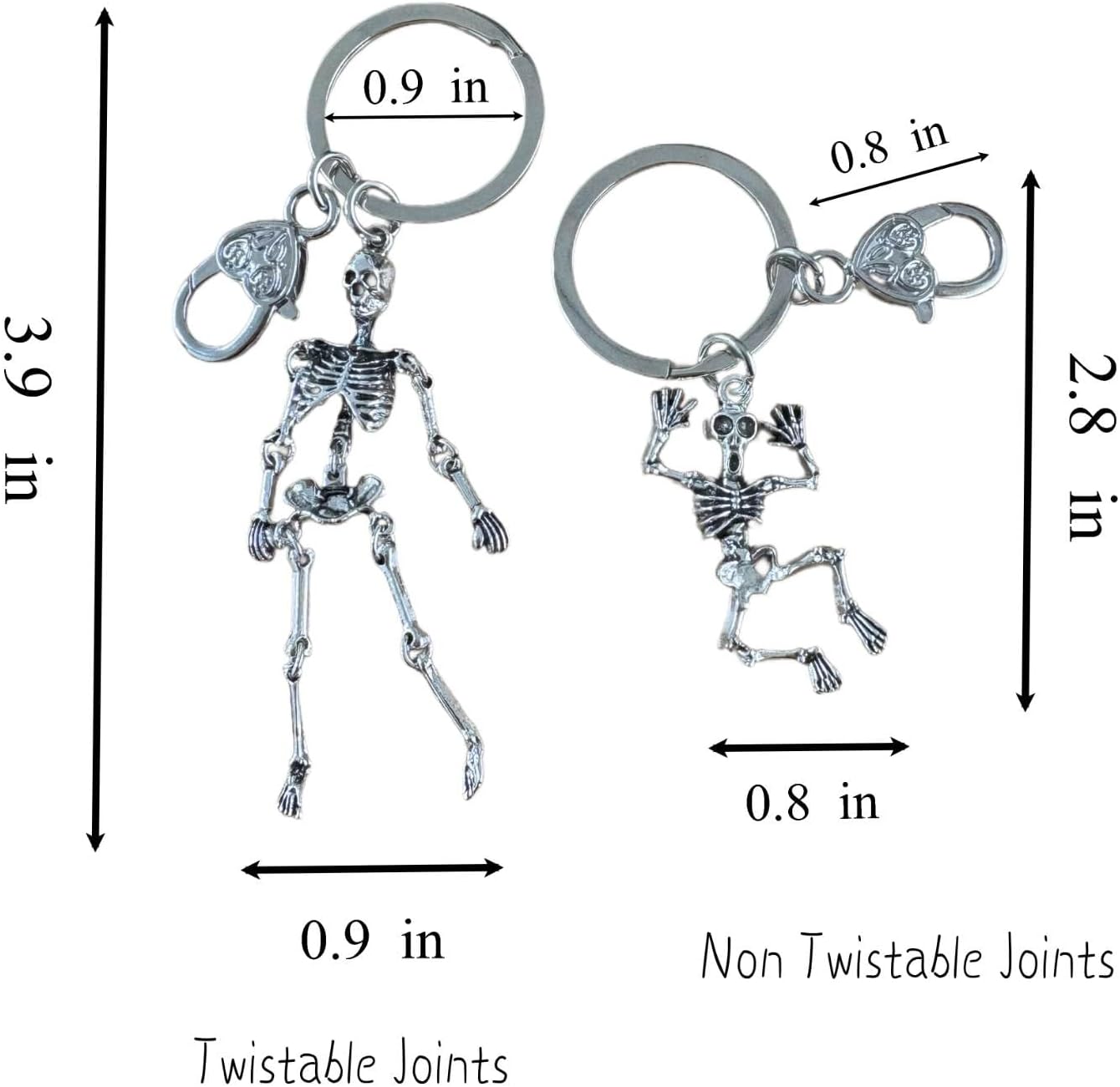 2 pcs skeleton skull halloween keychain, goth oddity funny heart silver charms for backpacks bag purse, terrifier gothic fashion spooky decor gifts for men women - Image 3