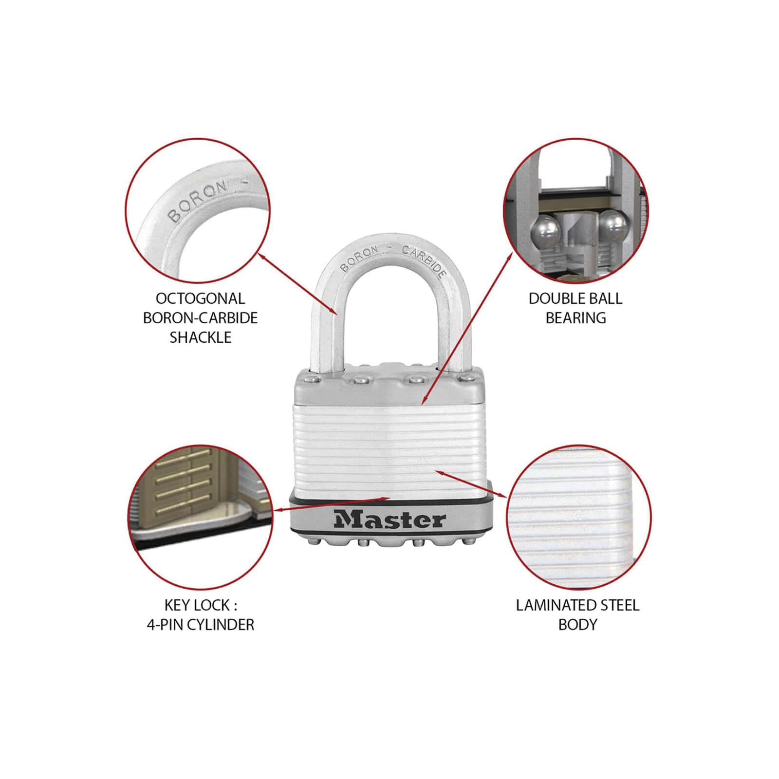 Master Lock M5EURD Cadenas Très Haute Sécurité [A Clé] [Acier Laminé] [Extérieur] M5EURD - Idéal pour les Remises, les Garages, les Clôtures et les Portails 50 mm Argent