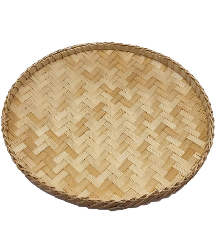 Amazon | 竹ざる 丸盆 網代編み 薄型 平底 大きめ 直径40cm×深さ