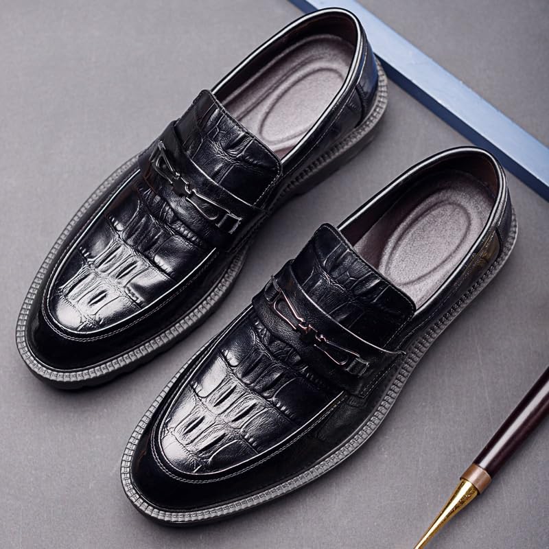 Men's Fashion Crocodile Pattern Dress Shoes Slip-On Loafers Formal Business Casual Moccasins Driving Leather Shoes4
