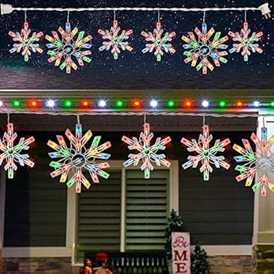 Dazzle Bright Christmas Snowflake Lights Outdoor,100 Count 8.5FT Connectable Waterproof Christmas Icicle Lights with 6 Drops Plug in for Indoor Xmas Yard Home Decorations (Multi-Colored)