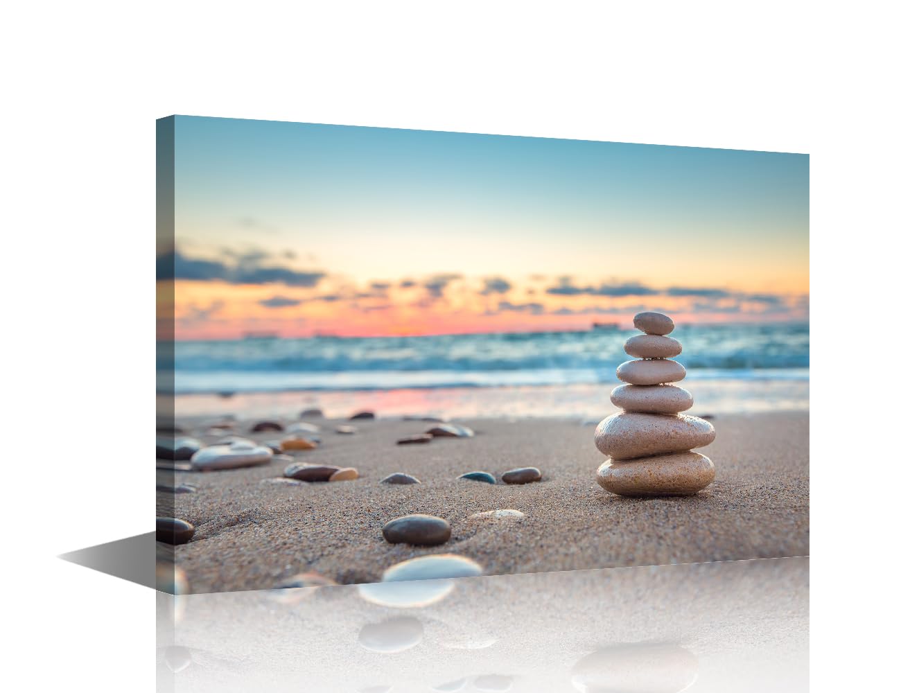 TISHIRON Canvas Wall Art Print Coastal Beach Wall Art for Bedroom Stones Balance Wall Decor Art Paintings Sunset Landscape Modern Giclee Artwork for Office Ready to Hang, 12x8in — image 1