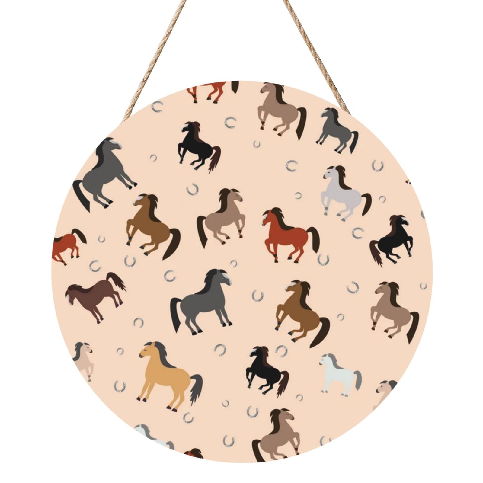 InOmak Colored Horse, Round Wood Panel Painting 12 in, Wall Hanging Painting For Home