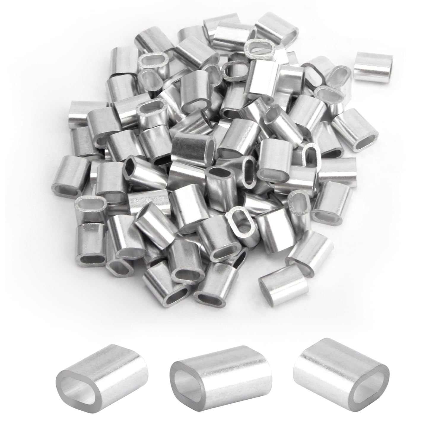 MroMax Aluminum Wire Rope Sleeves - 1mm To 6mm Hole Dia Silver Tone - View #3