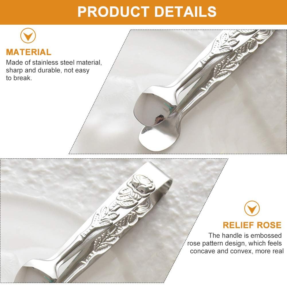 Mini Serving Tongs, 4Inch Small Rose Sugar Cube Tong, Small Serving Tongs Stainless Steel Ice Tong for Kitchen, Tea and Coffee Party, Appetizers, Desserts(COLOR:Silver)