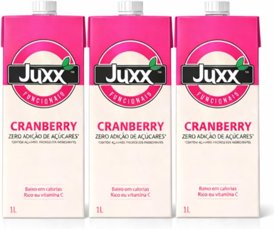 Kit com 3 Unidades - Suco de Cranberry JUXX 1L - Zero Adição de Açúcares - Bebida Pronta para Beber - Sabor Frutas Vermelhas - Sem Conservantes - Pack Família