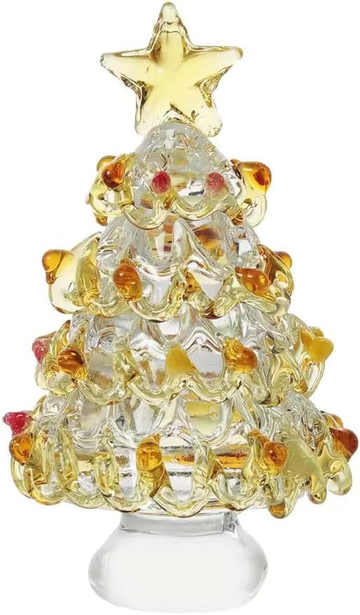 Mini Color Crystal Tree Figurine – Handmade Blown Glass Christmas Tree Ornament, Collectible Tabletop Festival Decor