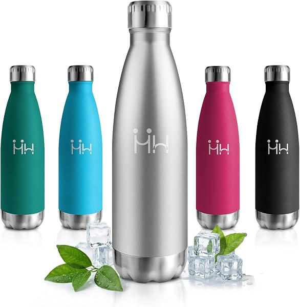 Gourde Isotherme 500ml, Bouteille Métal Sans BPA Étanche, Inox Réutilisable Double Paroi, pour Sport, École, Bureau, Gym, Yoga, Camping, Randonnée - 1