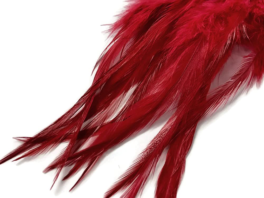 1 Dozen - Medium Solid Claret Rooster Saddle Whiting Hair Extension Feathers Fly Tying Halloween Supply | Moonlight Feather