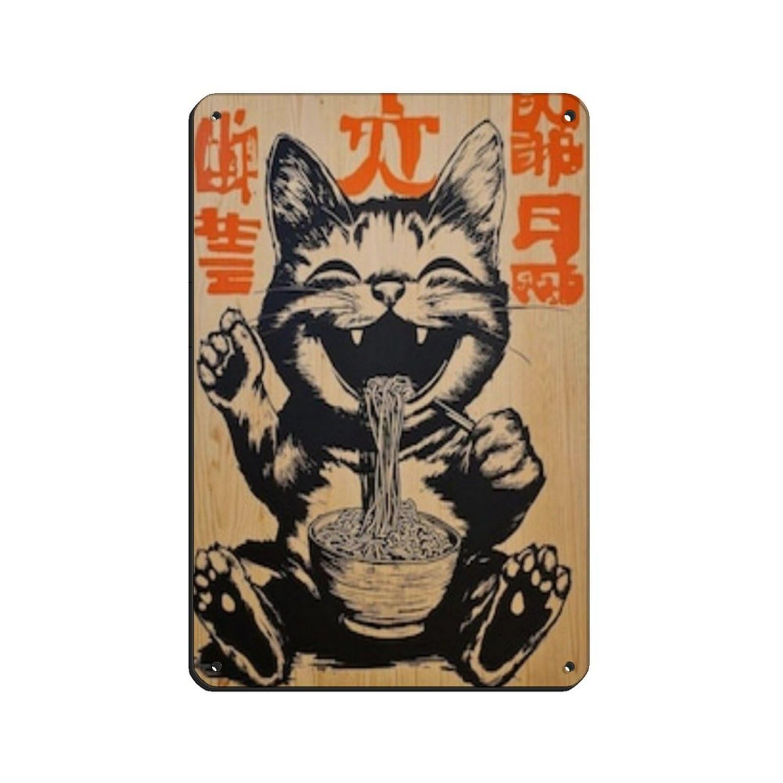 Japanese Ramen Cat Poster Retro Poster Metal Tin Sign Chic Art Retro Iron Painting Bar People Cave Cafe Family Garage Poster Wall Decoration 8x12inch(20x30cm)