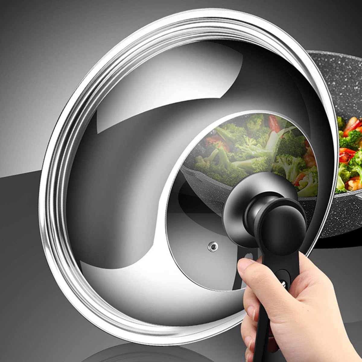Universeller Edelstahl Topfdeckel mit Glas und Spritzschutzfunktion Runder Deckel für Pfannen und Kochtöpfe 32cm Geeignet für Haushalt und Professionelle Küche