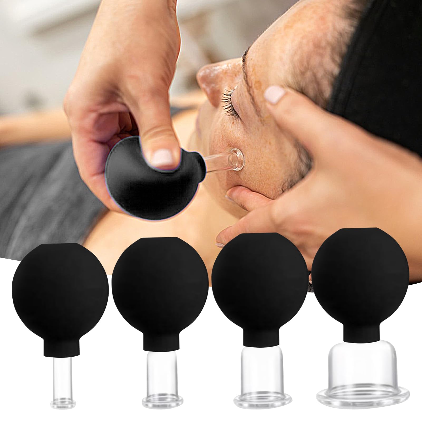 Ensemble de ventouses pour le visage, ventouses portables pour le visage, ensemble de 4 pour le corps, outil de massage du dos pour salon de beauté à domicile pour la relaxation, thérapie de