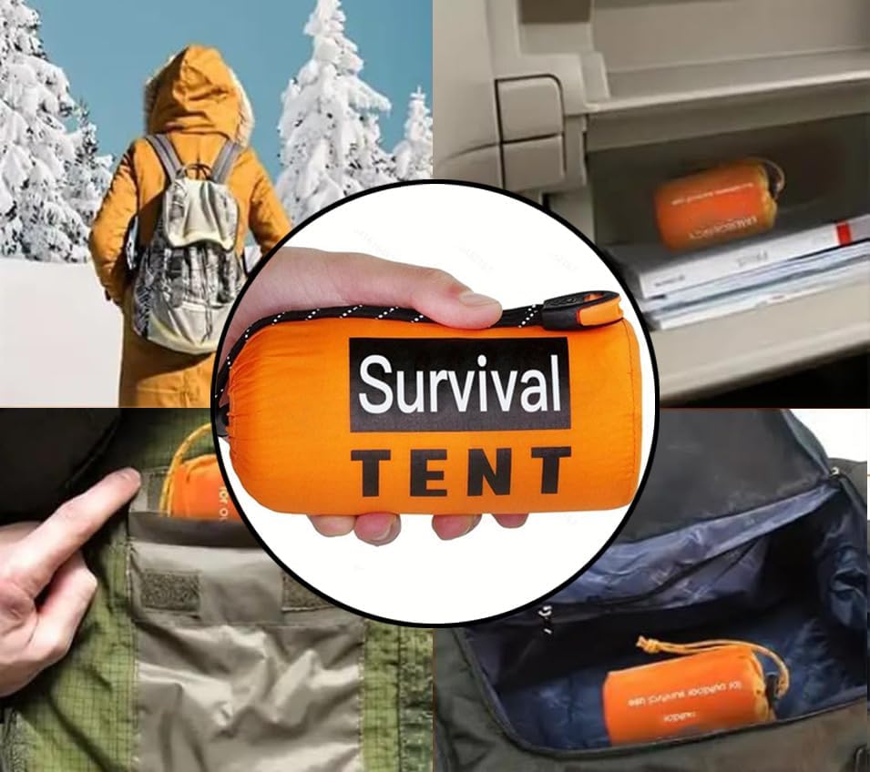 Miniatura 6 de Kit de tienda de campaña de supervivencia, protección para todo tipo de clima para camping, senderismo y supervivencia, incluye silbato de emergencia