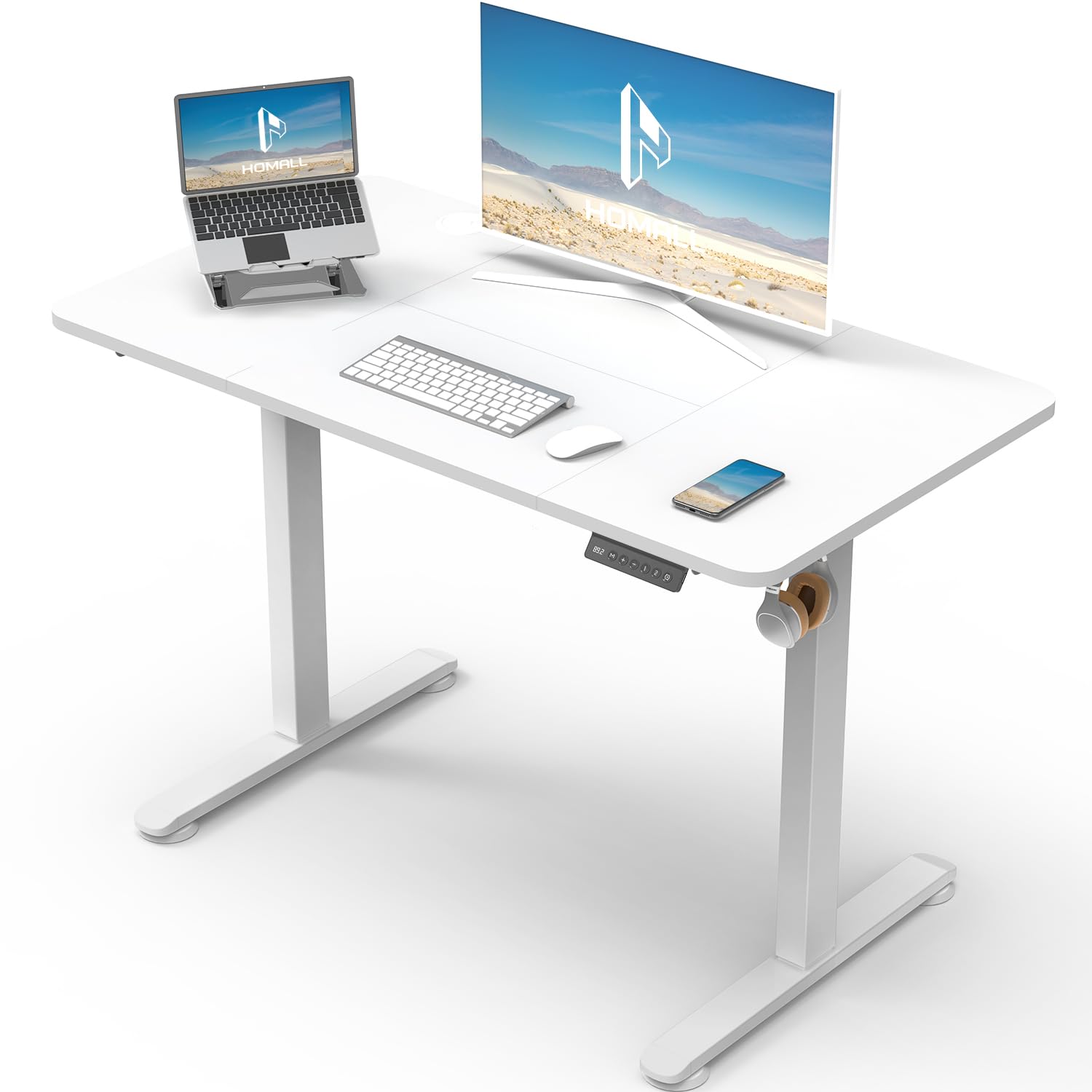 Homall höhenverstellbarer Schreibtisch, elektrischer Schreibtisch mit Kabelmanagement und USB-Ladeanschluss, Höhe verstellbar 72-116 cm. 3 Speicherhöhen. Schreibtisch für Büro