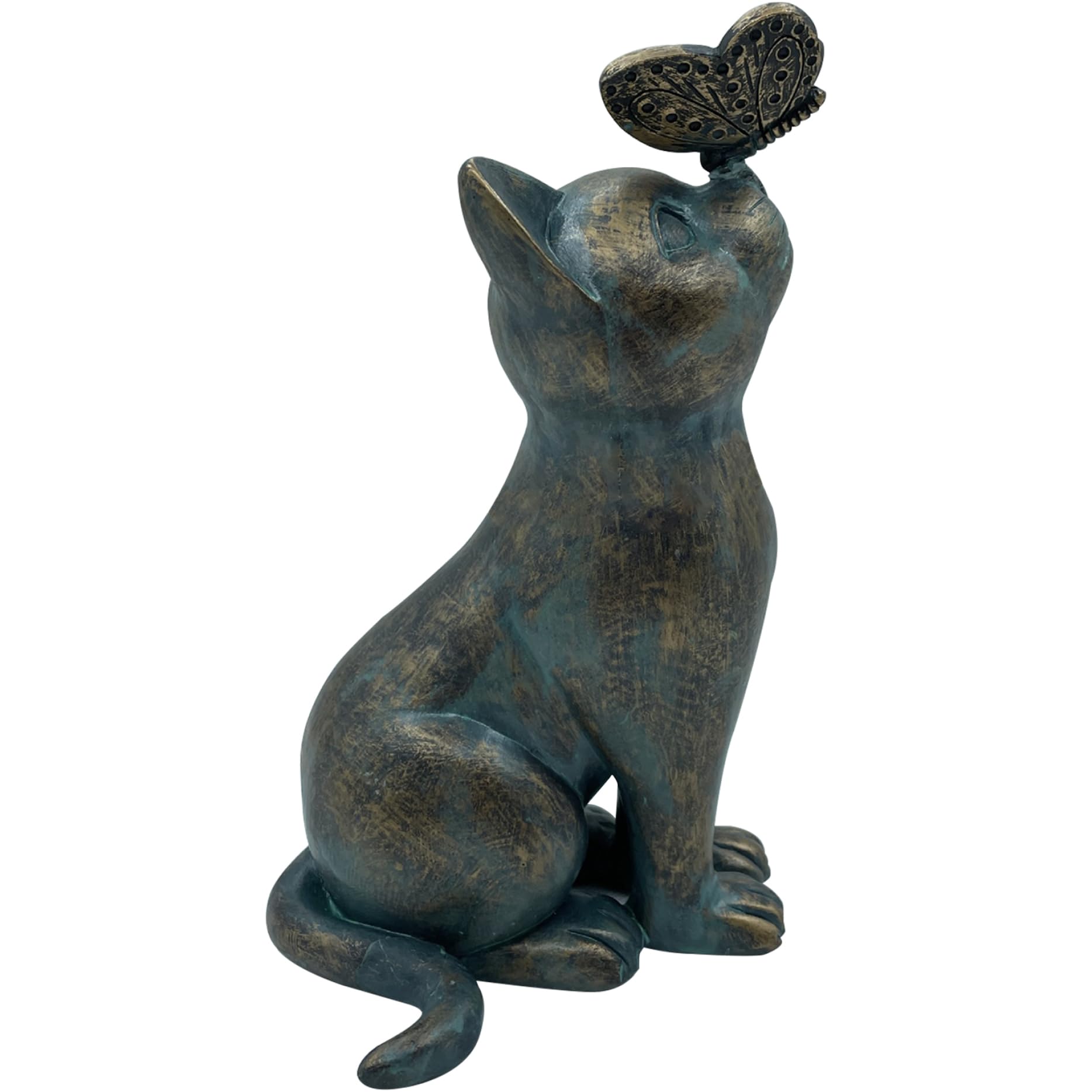 Statue da giardino per gatti, 20 cm/7,9 pollici di figurine per gatti con farfalla, ornamento per la scultura di gatti decorativi del paesaggio da giardino per decorazioni per prato da giardino