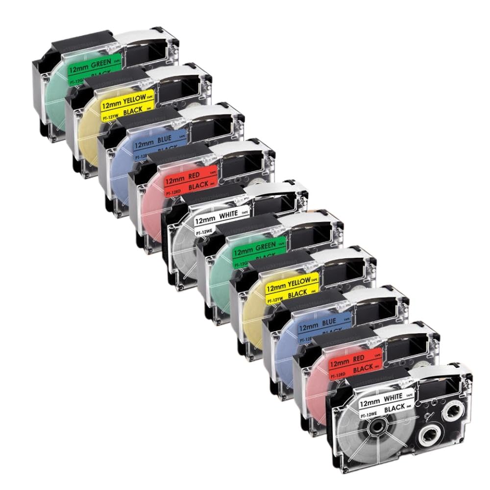 5pcs 10pcs XR12 Cinta de Cinta de Etiqueta Compatible con KL-60 La Impresora de Etiqueta KL-100 Funciona con XR-12WE XR-12YW XR-9WE XR-9YW 9 mm 12 mm de 12 mm(10PK 5Mixed Colors)