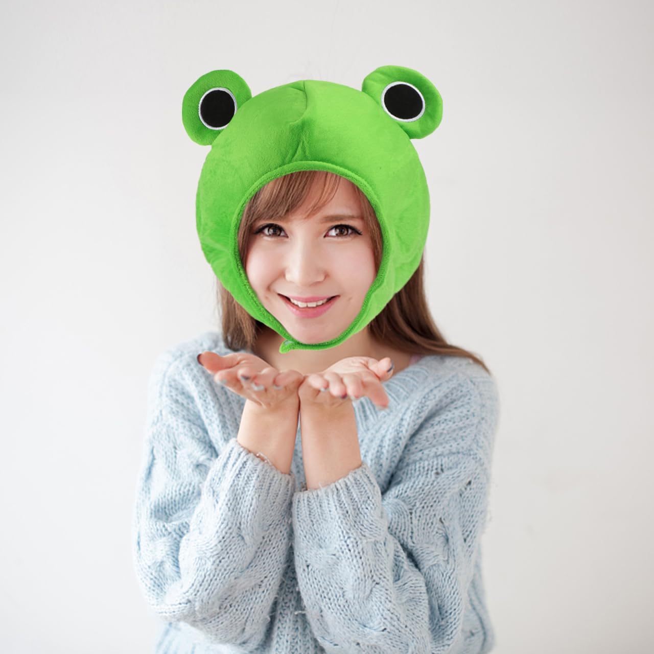 OUNONA Plush Frog Head Frog Hat with Moving Ears Soft Polyester Winter Warm Headgear Novelty Cosplay Costume Party Photo Props 12.6X15 Inch - Image 2