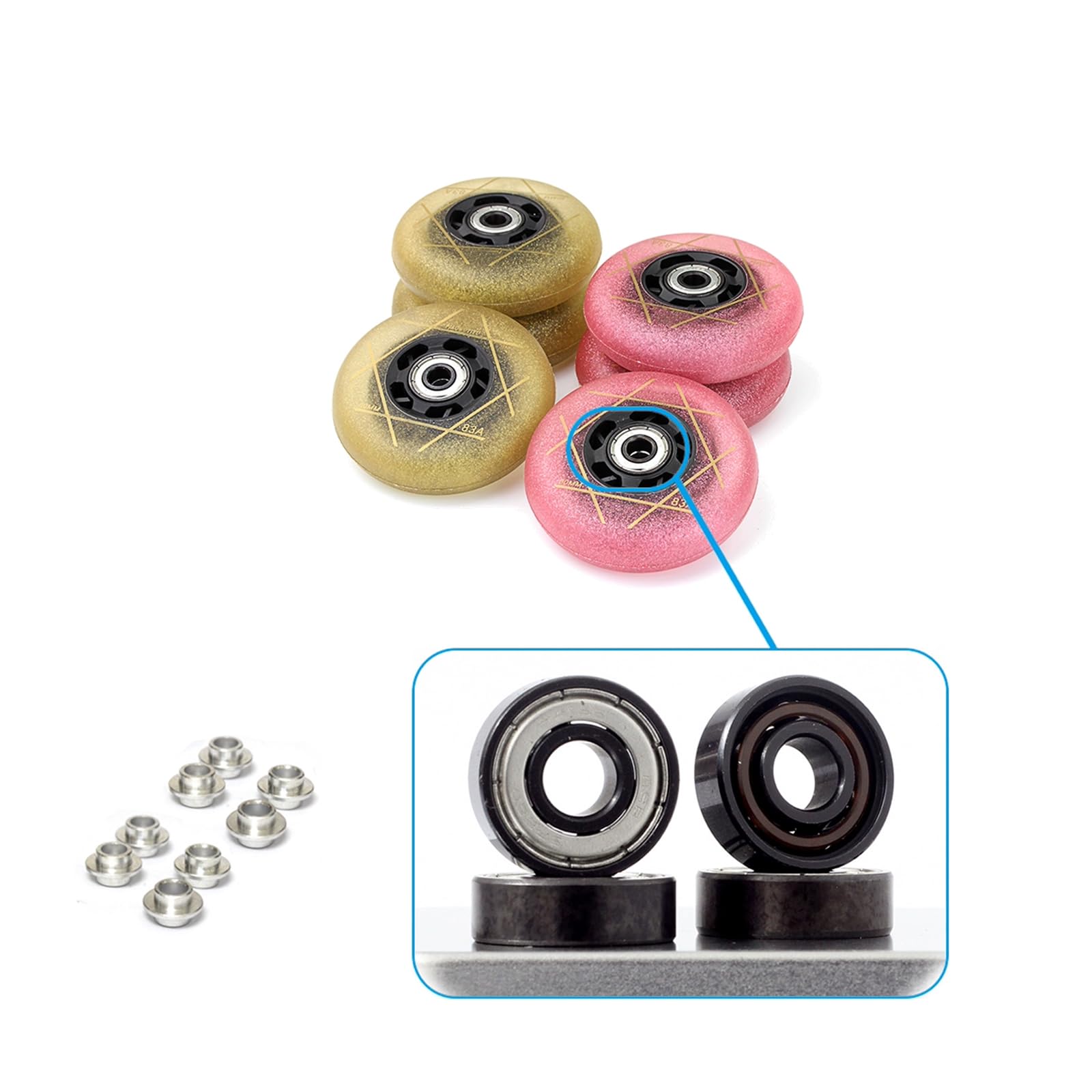 Genérico Ruedas de Repuesto para Patines en Línea Exterior Interior 8 Ruedas de Repuesto de PU 83A con Rodamiento para Adultos Y Niños, 72 mm, 76 mm Y 80 mm, Doradas, 76 mm