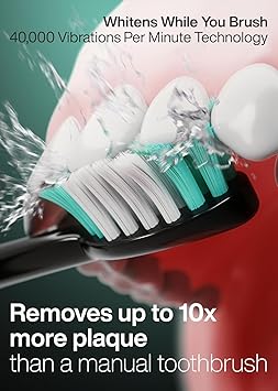 Aquasonic Black Series Ultra Whitening Toothbrush ADA Accepted Electric Toothbrush- 8 Brush Heads & Travel Case 40,000 VPM Electric Motor & Wireless Charging - 4 Modes w Smart Timer