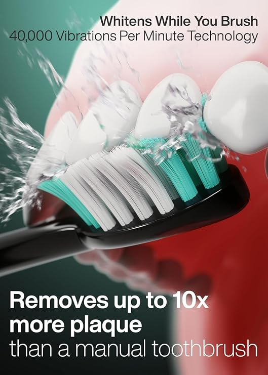 Aquasonic Black Series Ultra Whitening Toothbrush ADA Accepted Electric Toothbrush- 8 Brush Heads & Travel Case 40,000 VPM Electric Motor & Wireless Charging - 4 Modes w Smart Timer