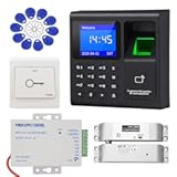 LIBO Complete RFID Access Control System Fingerprint Access Controller Keypad, DC12V / 3A Power Supply Transformer, Electronic Bolt Lock with Exit Button, 125KHz ID Keyfobs for All Type of Doors