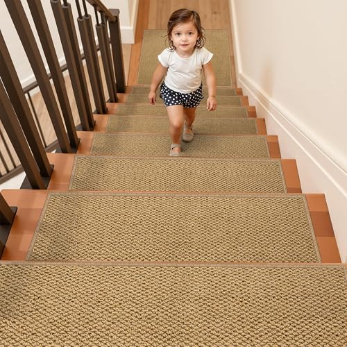 ComiComi 15PCS Non-Slip Stair Treads - 8"x30" Edging Stair Treads for Wooden Steps Washable Peel and Stick Indoor Stairs Tread Rug Stain Resistant Sta