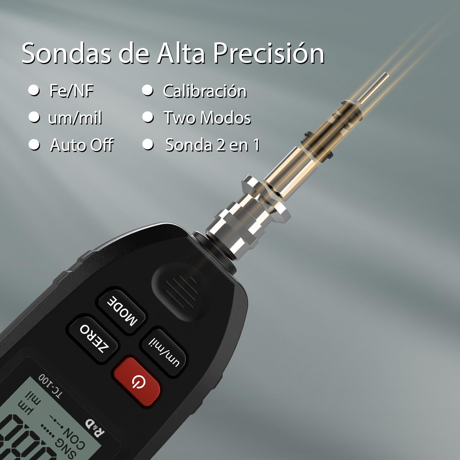 RDINSCOS Medidor de Espesor 0-1300 µm,Medidor de Espesor de Recubrimiento de Pintura con Sondas Fe y NFe Apto para Automóviles con Carrocerías de Acero y Aluminio
