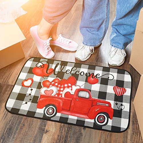 Valentine's Day Welcome Mats Buffalo Plaid Decor Door Mat Red Heart Door Mat Indoor Entrance Cute Decorative Outdoor Doormats Non Slip Outside Door Mats For Front Door Valentine's Day Rugs, 16" X 28" #TOP4