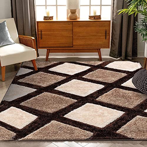 Image of Carpet for Hallway, Kitchen, and Modern Interiors, Cozy Shag Runner for Living Room, Entryway & Office Decor Size 5x8 feet Coffe Line