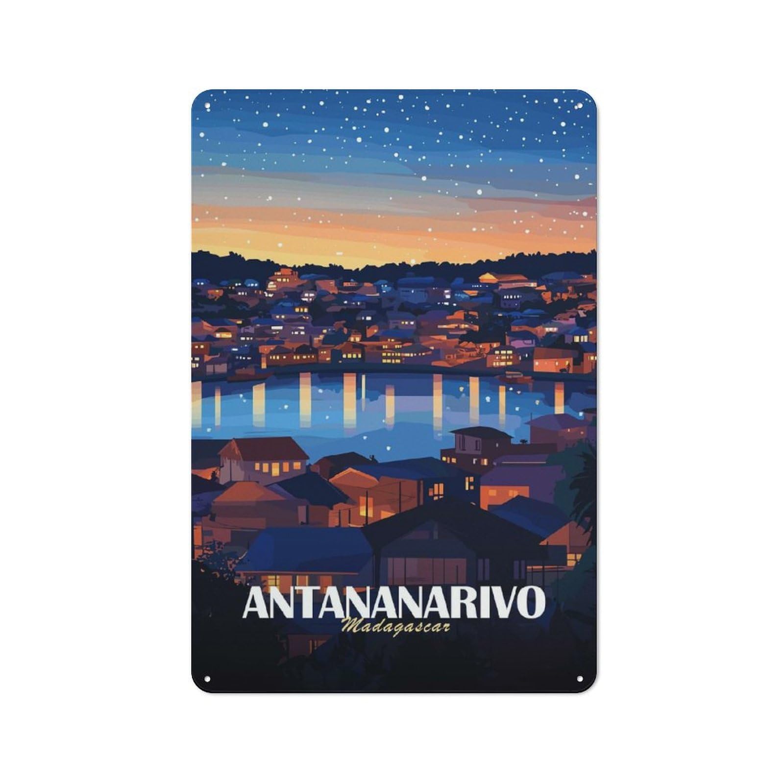 Junmoney Style-20 For Café Or Home Bar, Antananarivo Cityscape Retro Metal Plaque 30X20cm, A Winter Wall Decor Update For Café-Style Decor Fans