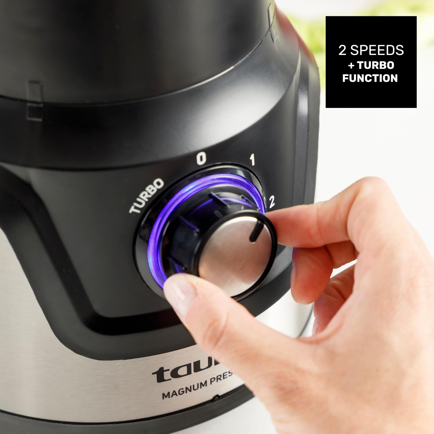 Taurus – Batidora vaso Magnum Press 1500 | Jarra cristal 1,5L | 1500W | 2 velocidades+Turbo | Cuchillas 4 filos Inox | Pica Hielo | Sistema bloqueo